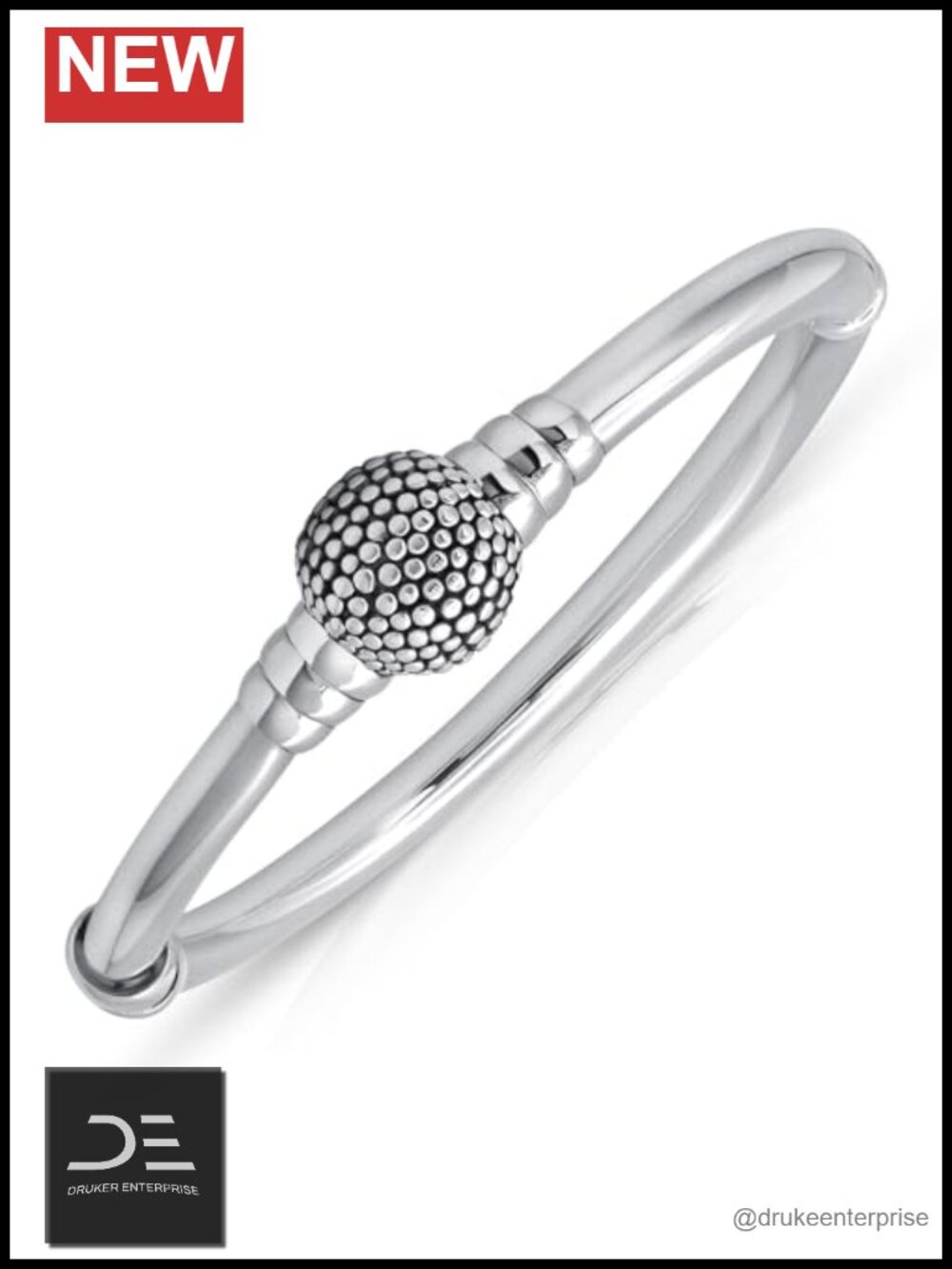 Sterling Silver 7 Inch Beaded Ball Hinged Bangle Bracelet Women